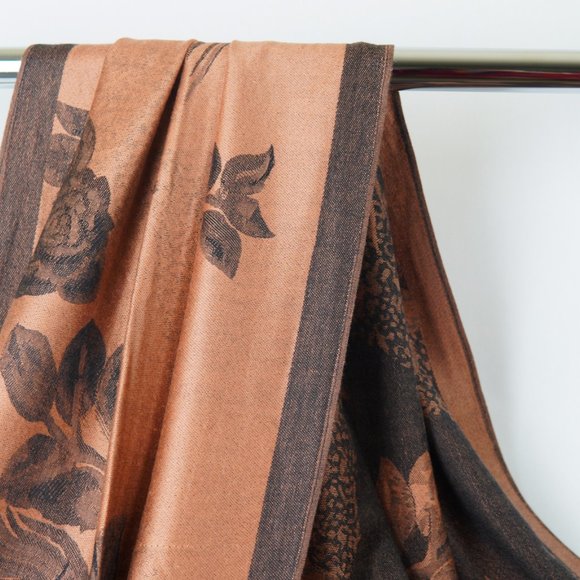 Coffee Black Floral Silk Pashmina Scarves for women Long Shawls Women Head Wraps - Picture 2 of 5